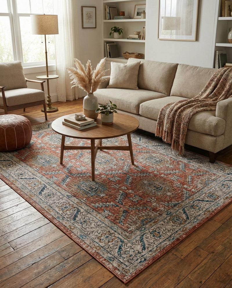 Mykonos Manor Collection Area Rug -  Paros Rectangle Salmon Pink  lifestyle 24
