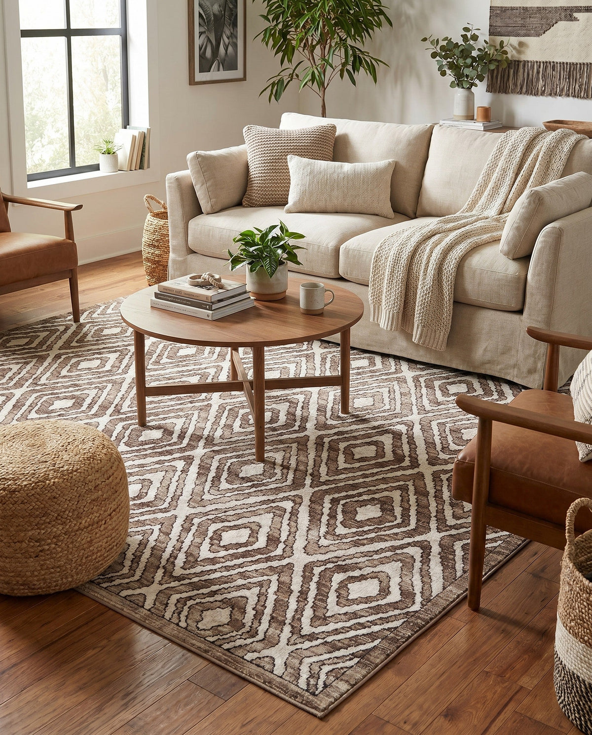 Sanctuary Retreat Collection Area Rug -  Oasis Square Chocolate Brown  lifestyle 61