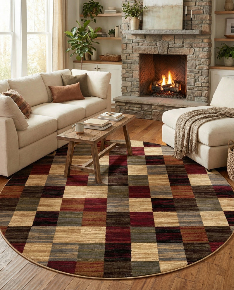 Bistro Lounge Collection Area Rug - Espresso Round Multi  lifestyle 59