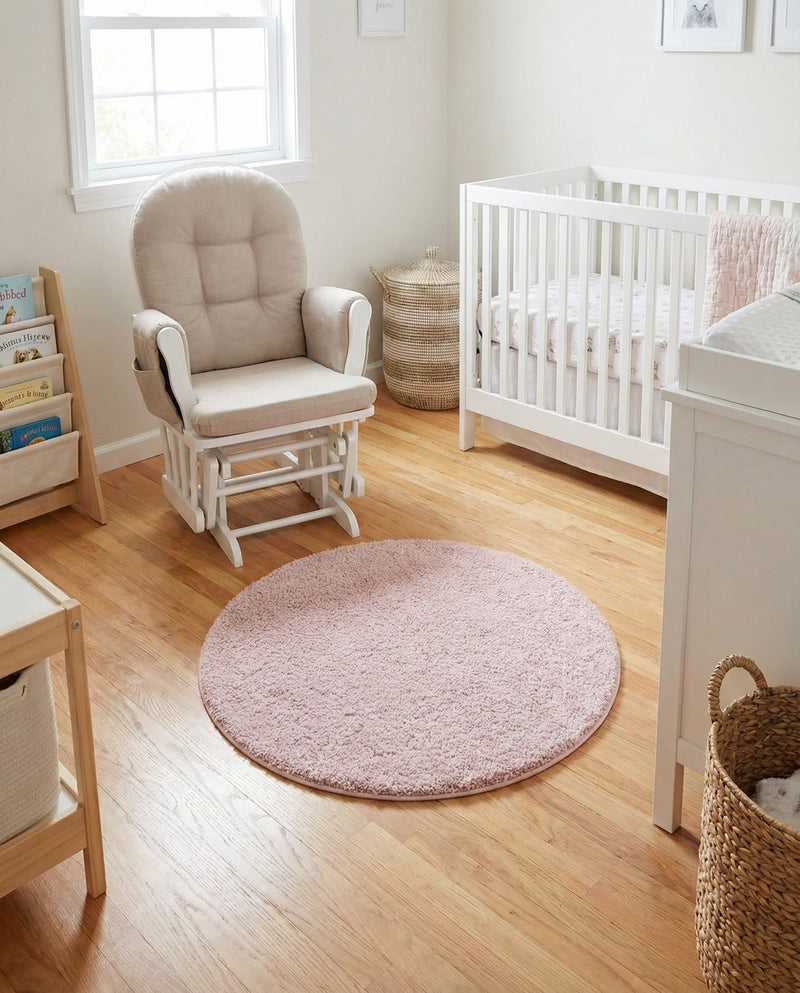 Cozy Comfort Shag Collection Area Rug - Haven (Pink) Round Pink  lifestyle 42