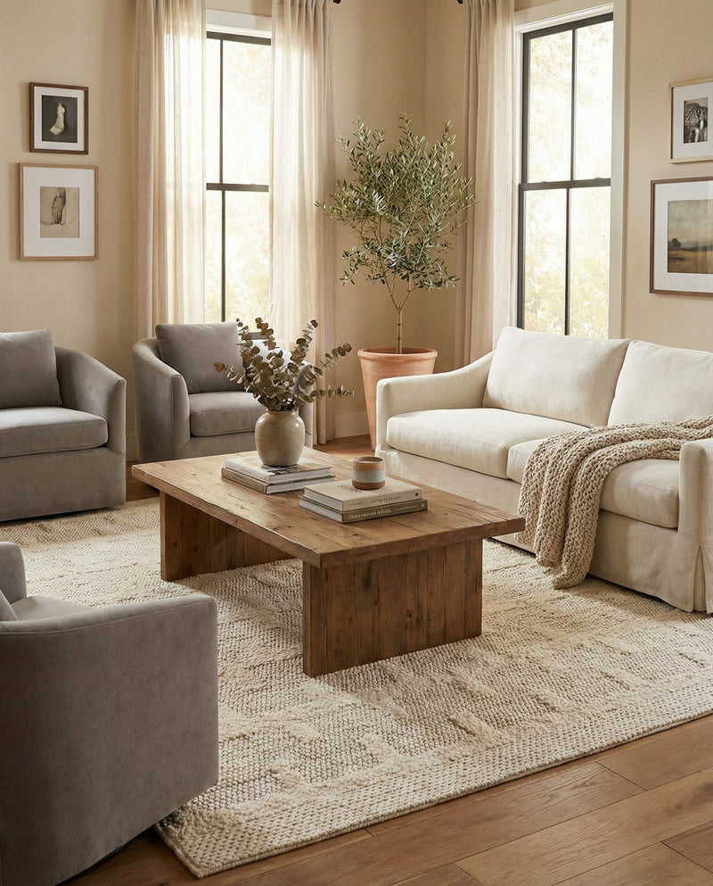 Lana Tasmanian Wool Collection Area Rug - Freycinet Square Ivory  lifestyle 30