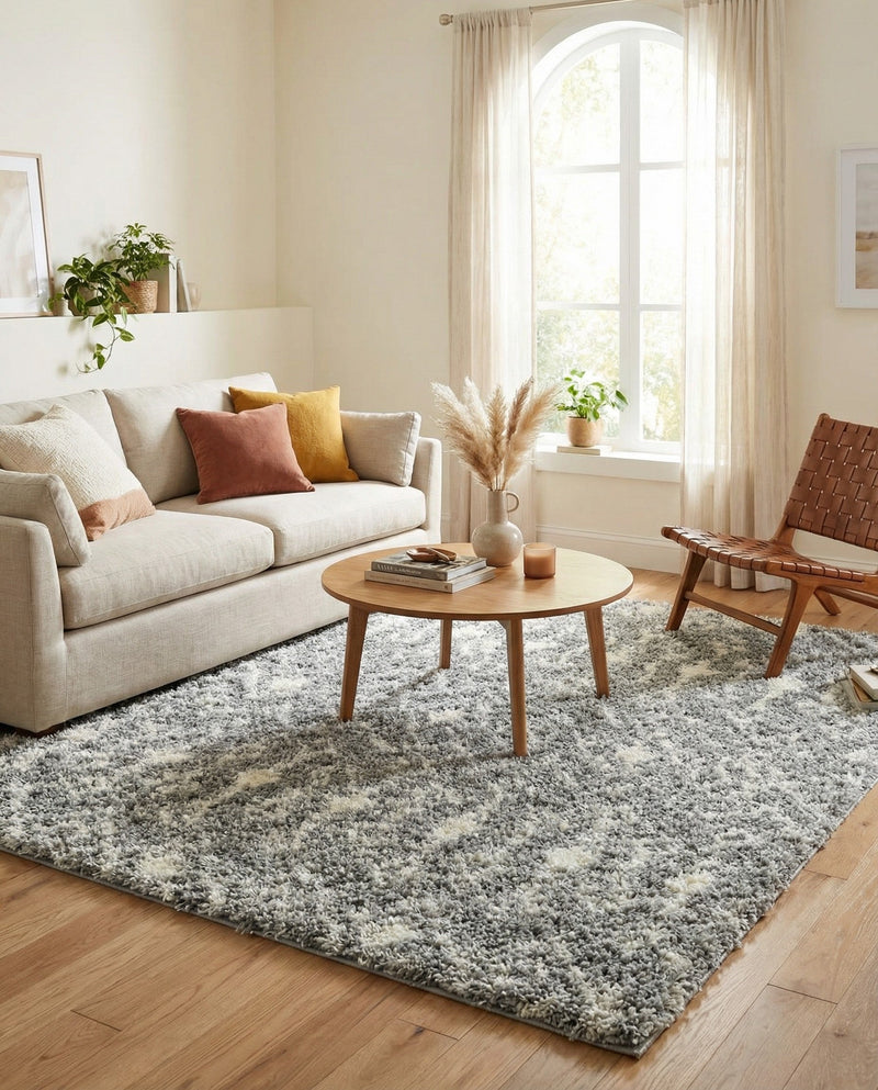 Berber Lattice Shag Collection Area Rug - Atlas (Gray) Square Gray  lifestyle 45