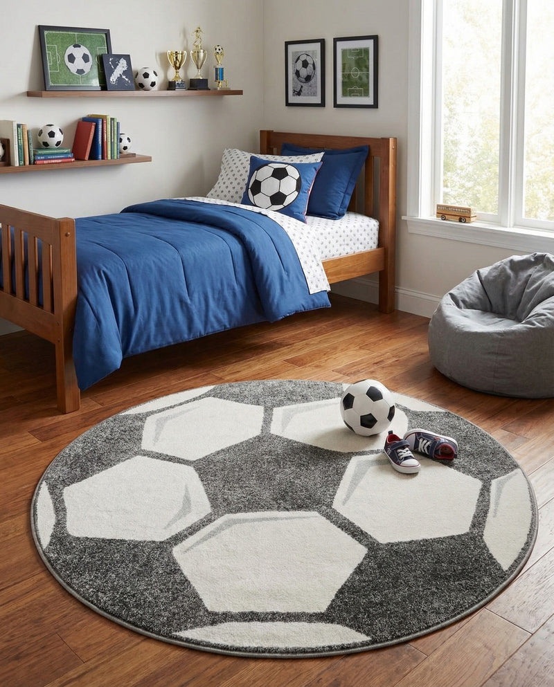Wonder Tykes Collection Area Rug -  Mirth Round Black and White  lifestyle 11