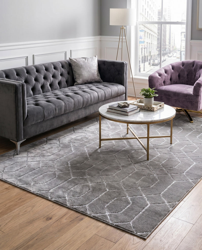 Hollywood Luxe Collection Area Rug - Sunset (Gray Silver) Rectangle Gray Silver  lifestyle 10