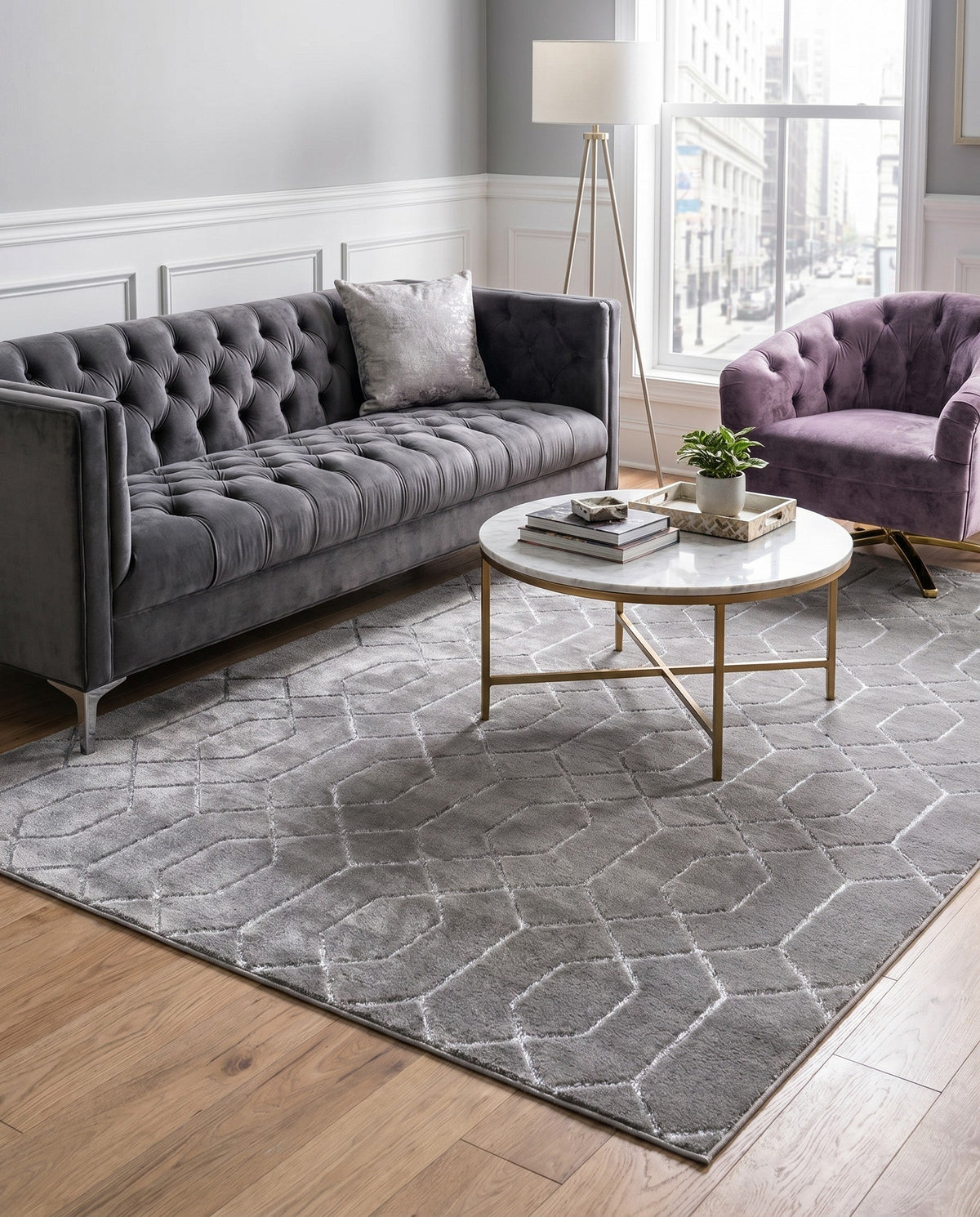 Hollywood Luxe Collection Area Rug - Sunset Rectangle Gray Silver  lifestyle 85