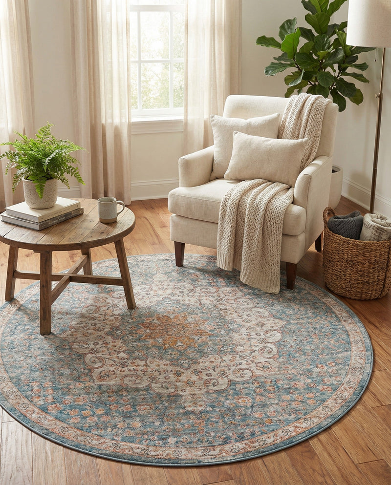 Coastal Haven Collection Area Rug - Seabreeze (Blue) Round Blue  lifestyle 49