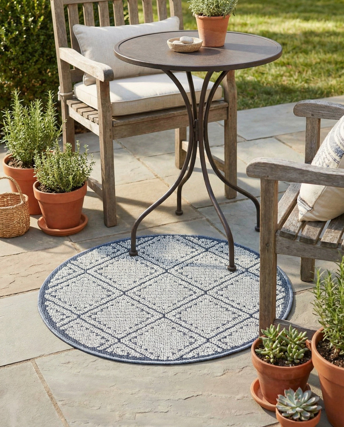 Savannah Pergola Collection Area Rug -  Eden Round Navy Blue  lifestyle 177