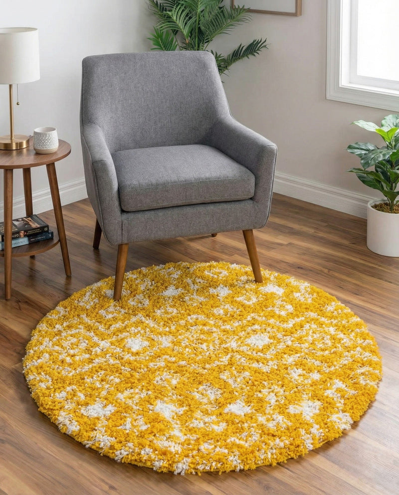 Berber Lattice Shag Collection Area Rug - Atlas (Yellow) Round Yellow  lifestyle 43