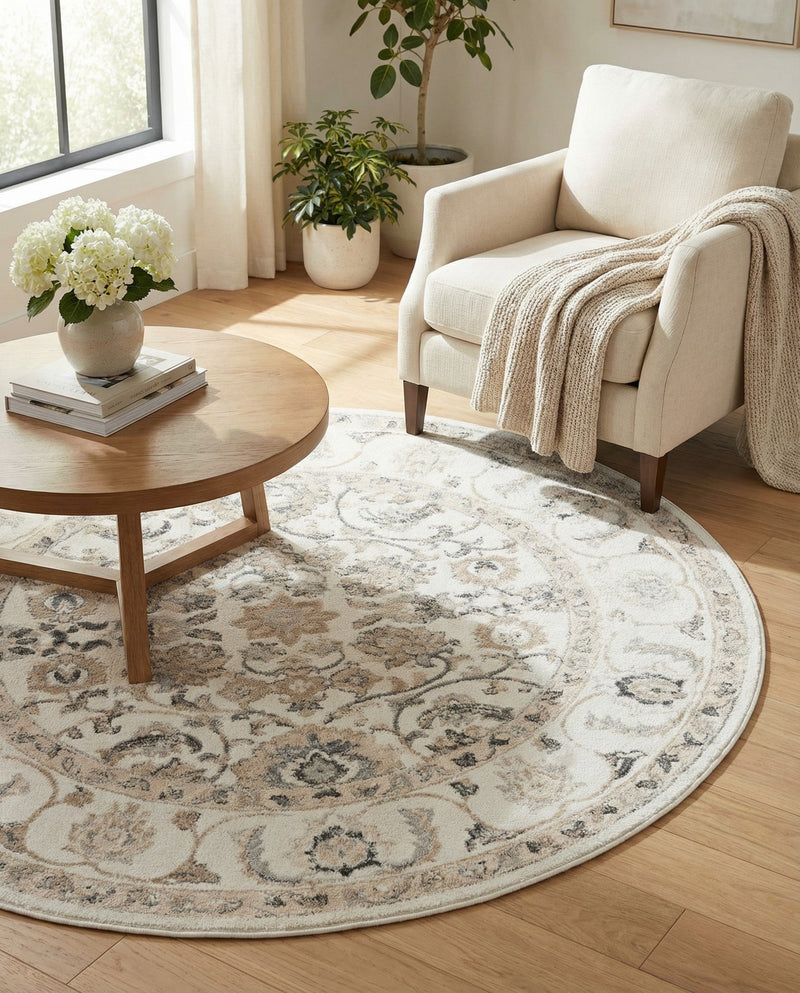 Adriana Terrace Collection Area Rug -  Positano (Ivory) Round Ivory  lifestyle 53