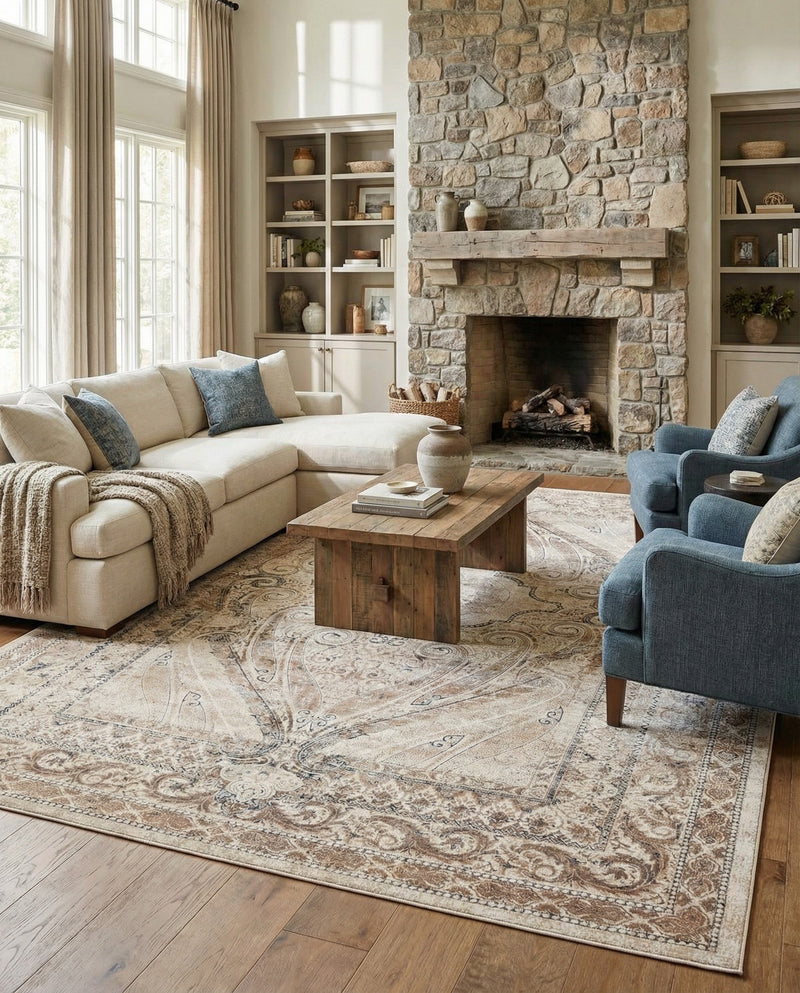 Coastal Manor Collection Area Rug -  Seagrove Rectangle Beige  lifestyle 22