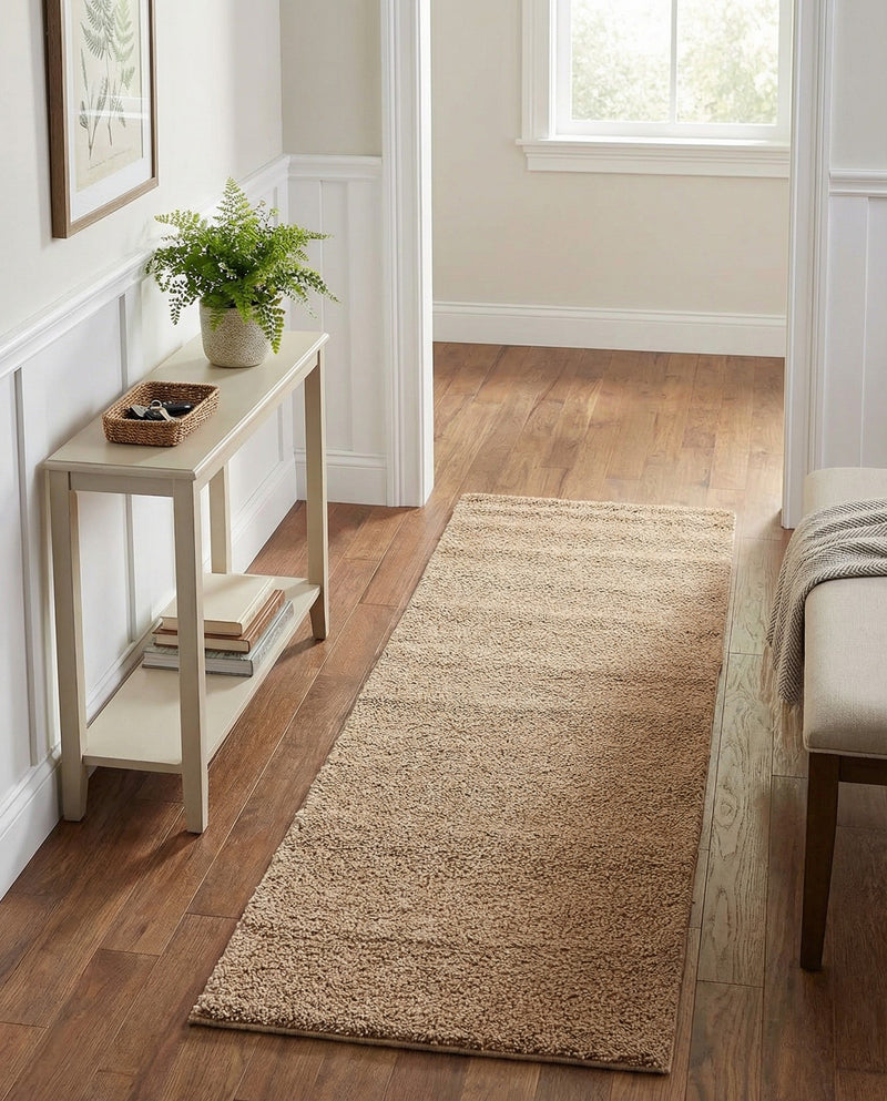 Solid Shag Seaside Collection Area Rug - Azure Cove (Light Brown) Runner Light Brown  lifestyle 33