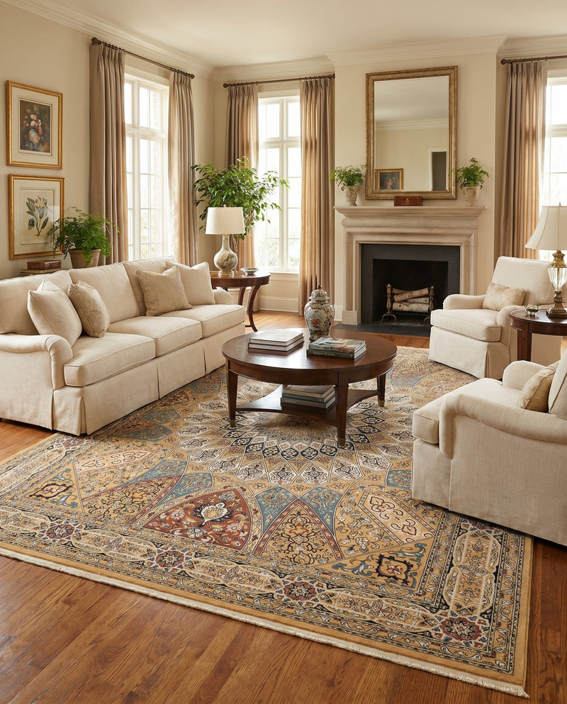 Persian Elegance Collection Area Rug -  Hamedan (Beige) Rectangle Beige  lifestyle 5