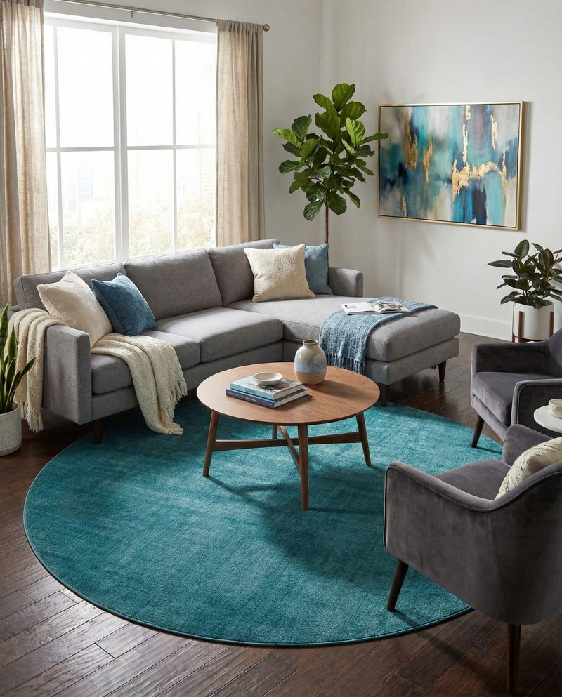 Soho Elegance Collection Area Rug - Chelsea (Turquoise) Round Turquoise  lifestyle 56