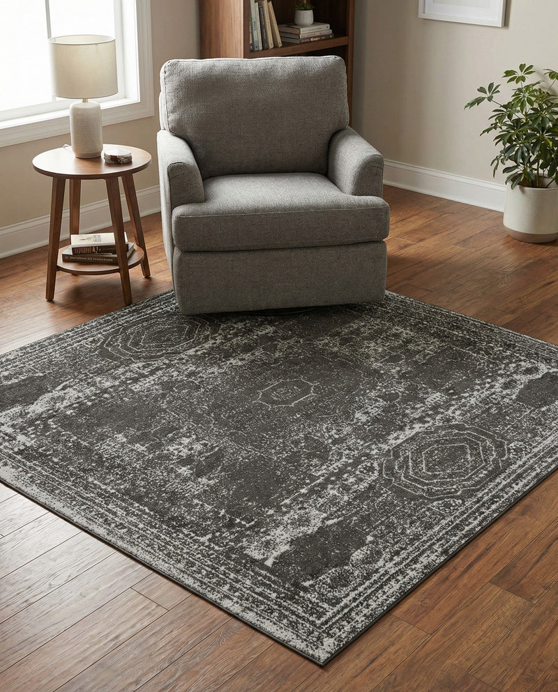 Dover Terrace Collection Area Rug -  Lagoon (Dark Gray) Square Dark Gray  lifestyle 28