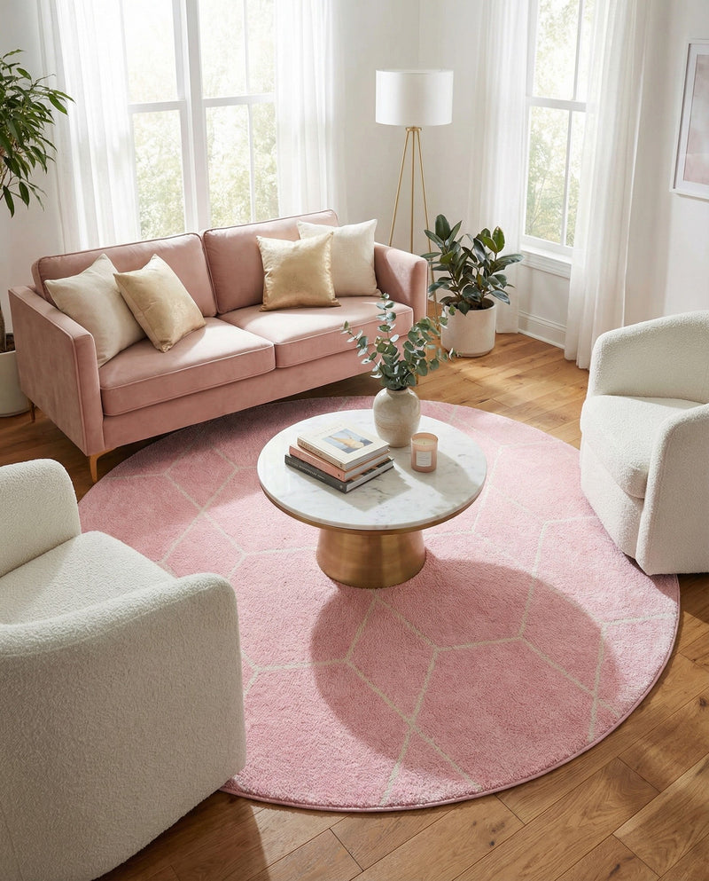 Trellis Mosaic Collection Area Rug - Arborville (Light Pink) Round Light Pink  lifestyle 43