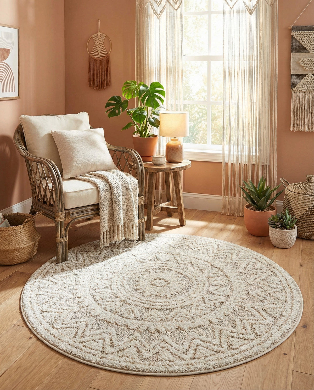 Sahara Chic Collection Area Rug -  Tangier Round Ivory  lifestyle 217