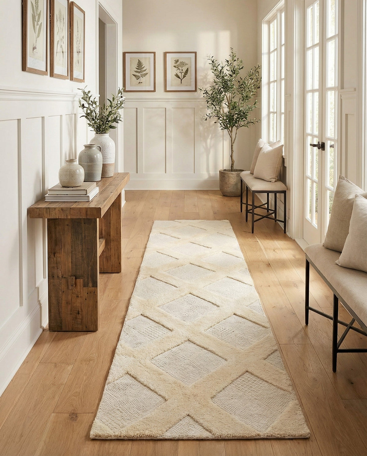 Trellis Wool Collection Area Rug - Vineyard Runner Ivory  lifestyle 31