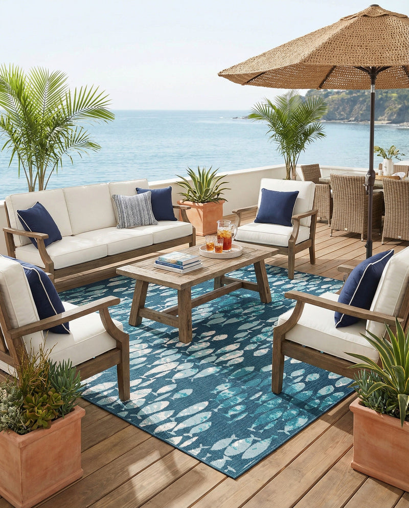 Seaside Haven Rugs Collection Area Rug -  Wavecrest Rectangle Blue  lifestyle 14