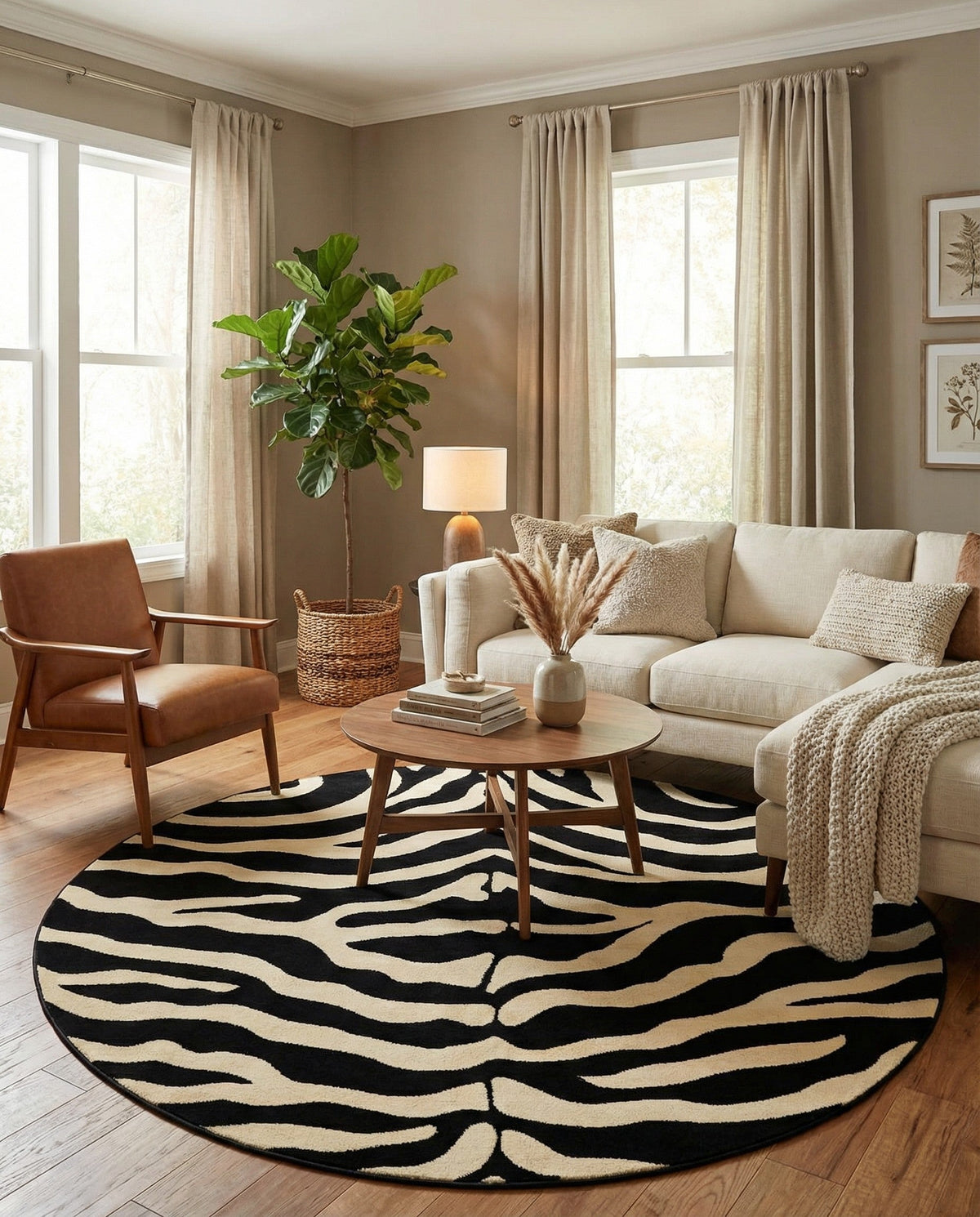 Savannah Sojourn Collection Area Rug -  Kilimanjaro Round Black  lifestyle 90
