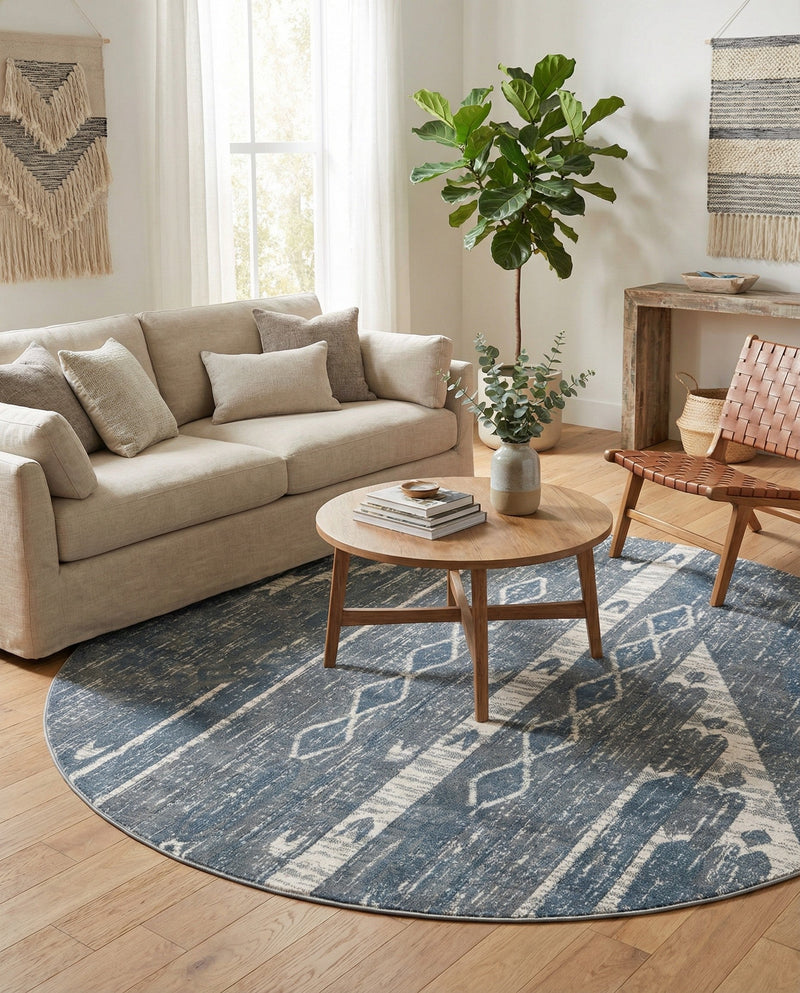 Cascade Range Collection Area Rug - Hood (Blue Gray) Round Blue Gray  lifestyle 61