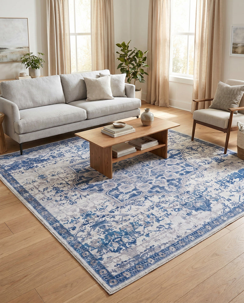 Baroque Era Collection Area Rug - Versailles (Gray Blue) Square Gray Blue  lifestyle 26