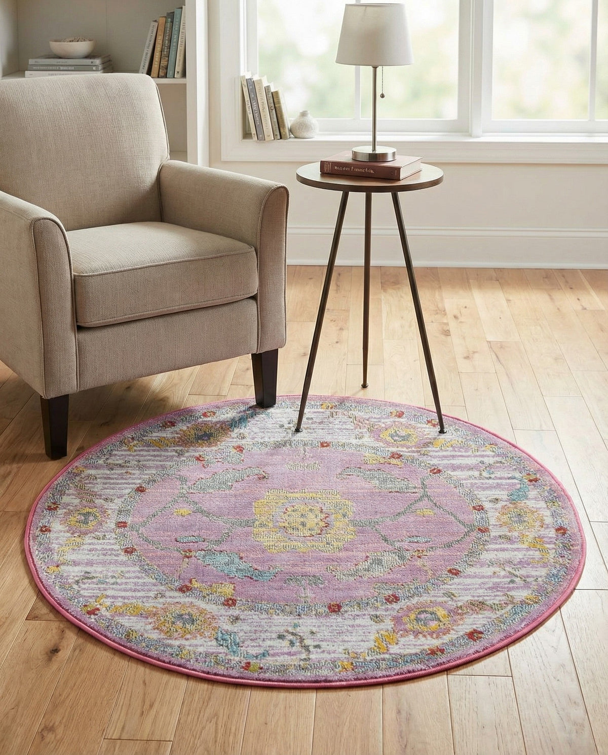 Arcadia Rugs Collection Area Rug - Eden (Pink) Round Pink  lifestyle 81
