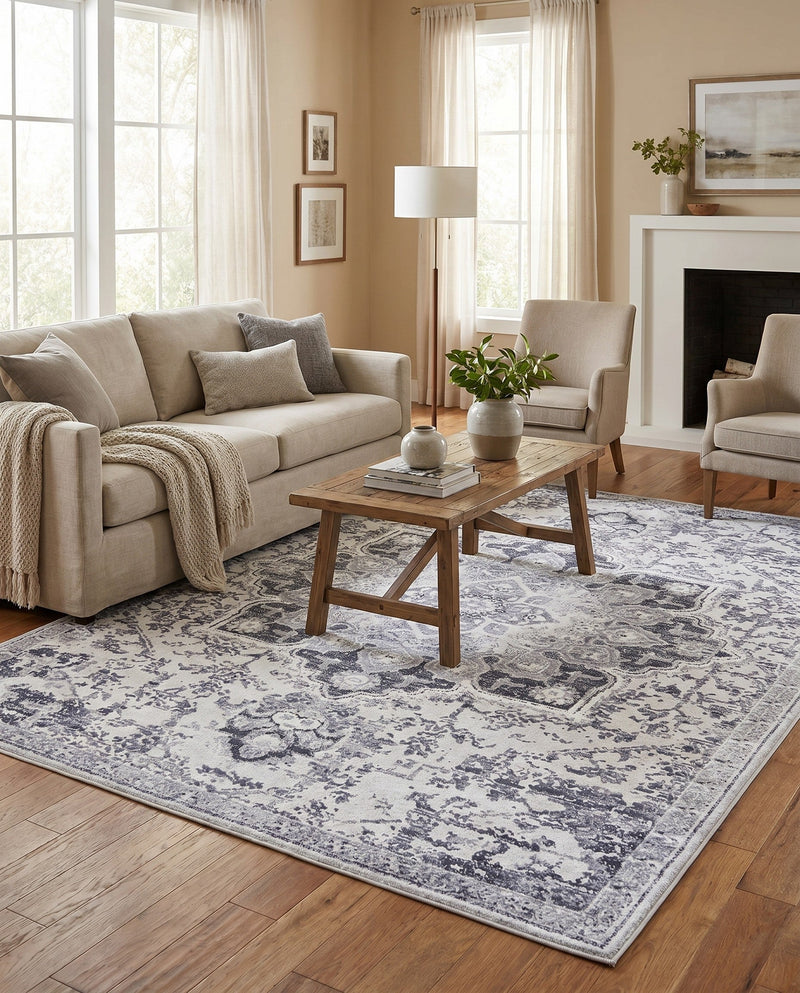 Baroque Era Collection Area Rug - Versailles (Light Gray) Rectangle Light Gray  lifestyle 9
