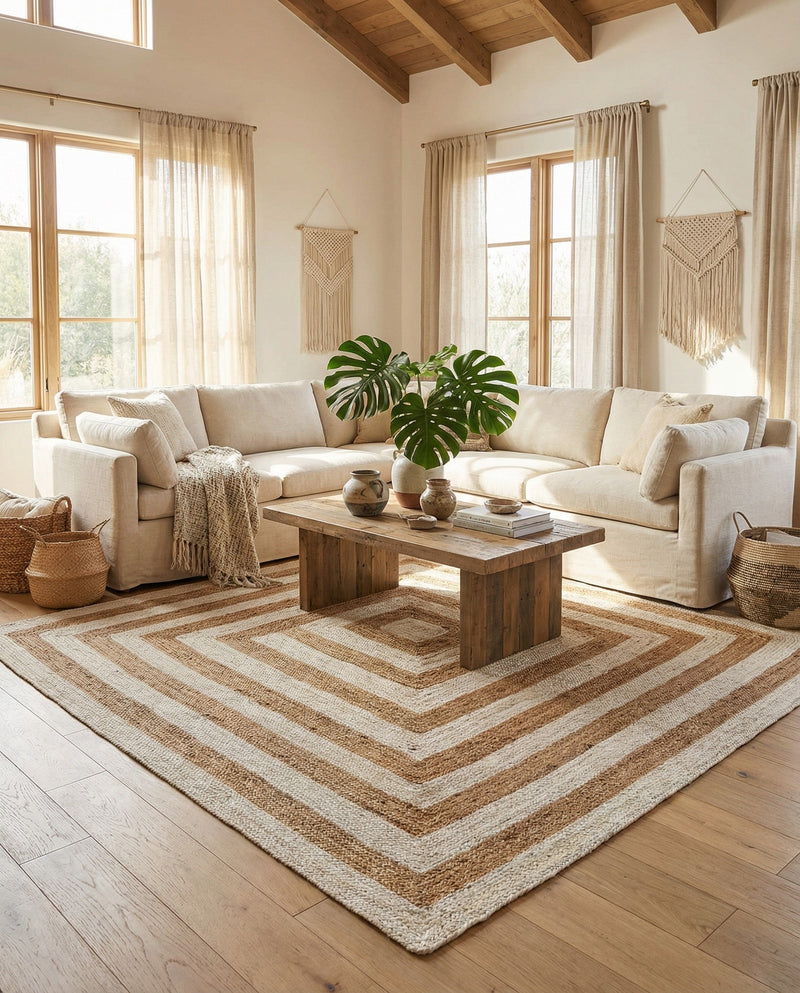 Woven Seaside Jute Collection Area Rug - Nautilus Square White Natural  lifestyle 32