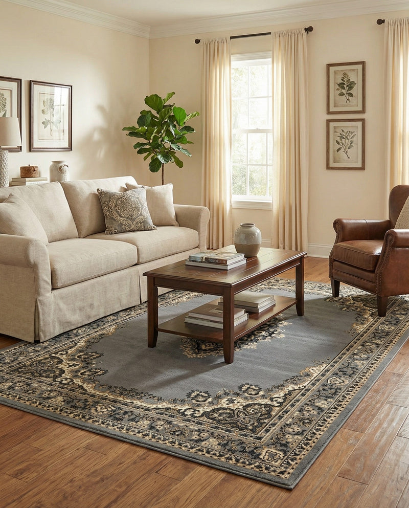 Tabriz Tapestry Collection Area Rug - Azerbaijan (Gray) Rectangle Gray  lifestyle 18