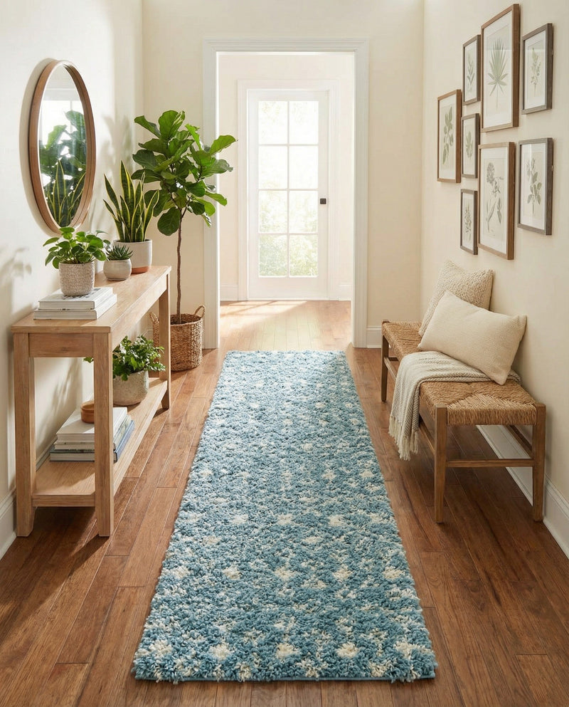 Berber Lattice Shag Collection Area Rug - Atlas (Light Blue) Runner Light Blue  lifestyle 42
