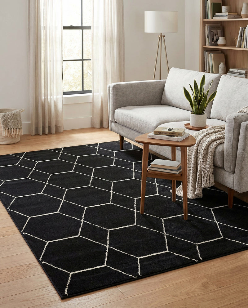 Trellis Mosaic Collection Area Rug - Arborville (Black) Rectangle Black  lifestyle 15