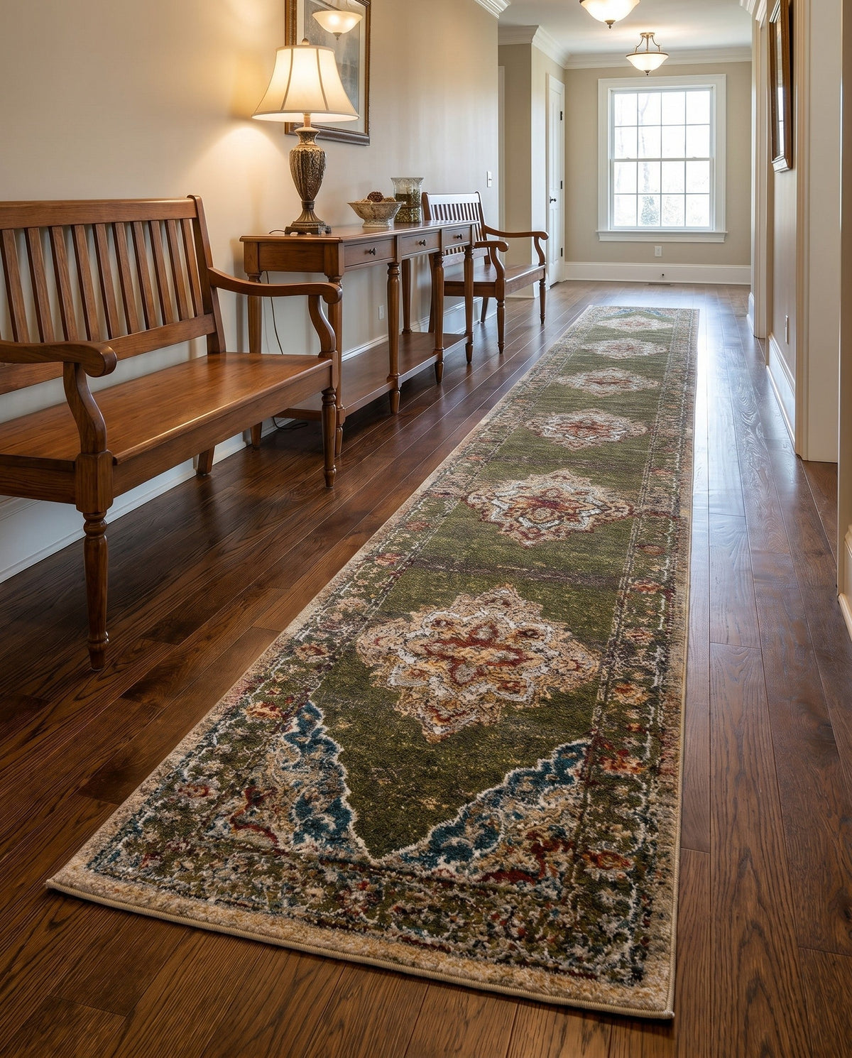 Savannah Soiree Collection Area Rug - Serengeti (Green) Runner Green  lifestyle 116
