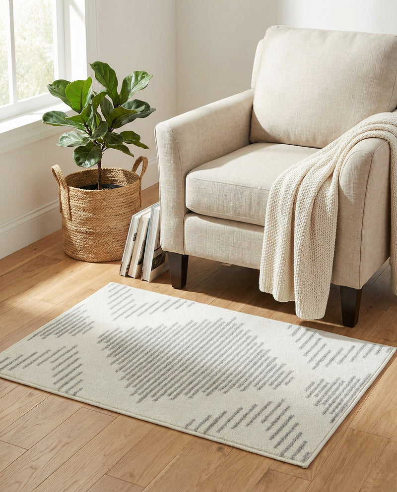 Seychelles Stripes Collection Area Rug - Mahe (Ivory and Gray) Rectangle Ivory and Gray  lifestyle 23
