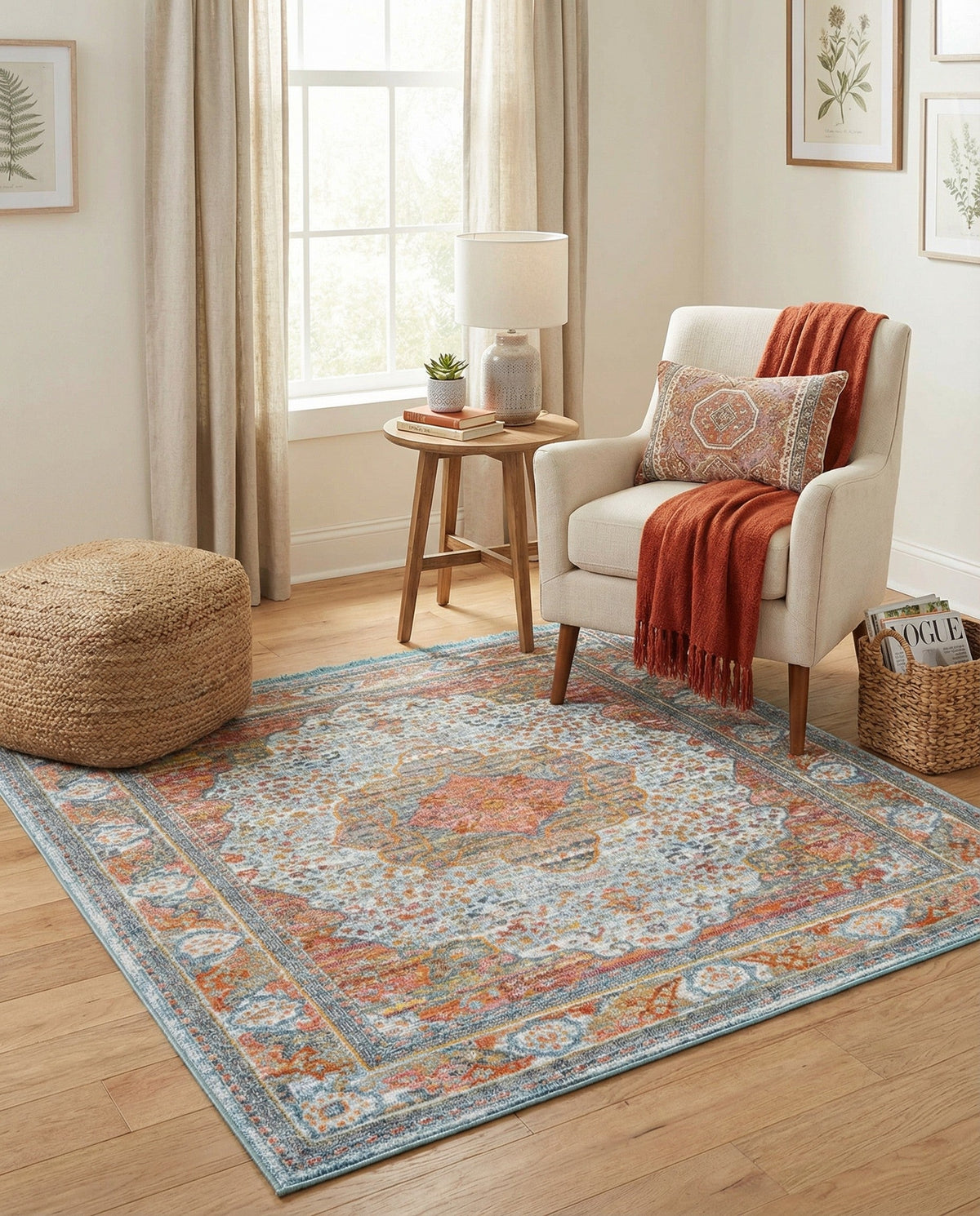 Caribbean Breeze Collection Area Rug -  Floriana Square Light Blue  lifestyle 105