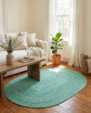 Woven Seaside Jute Collection Area Rug - Savannah (Turquoise) Oval Turquoise  lifestyle 56
