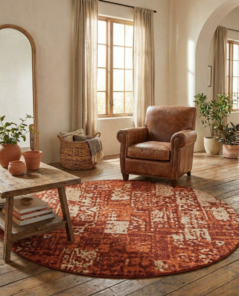 Autumn Meadow Collection Area Rug -  Harvesthill Round Terracotta  lifestyle 41