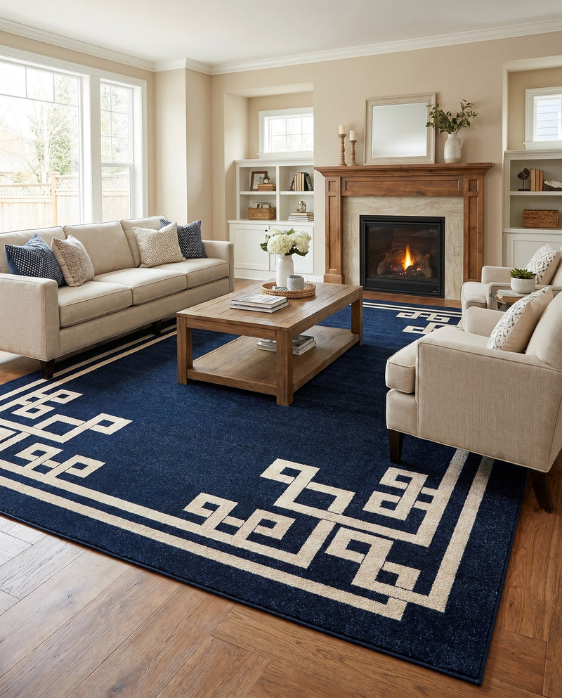 Aegean Labyrinth Collection Area Rug -  Rhodes Rectangle Dark Blue  lifestyle 23