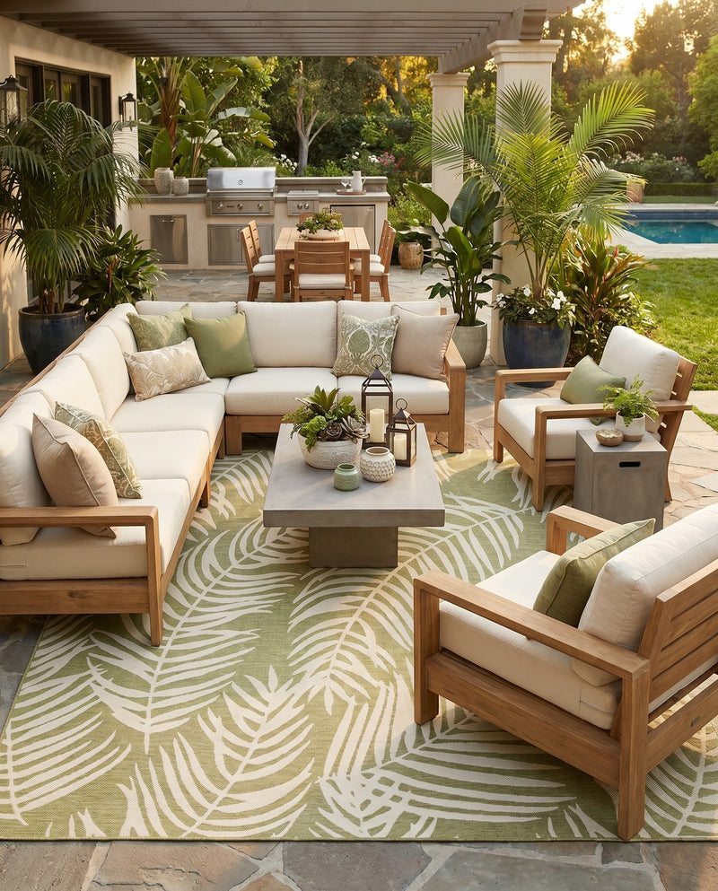 Seaside Blooms Collection Area Rug - Verdure (Green) Square Green  lifestyle 70