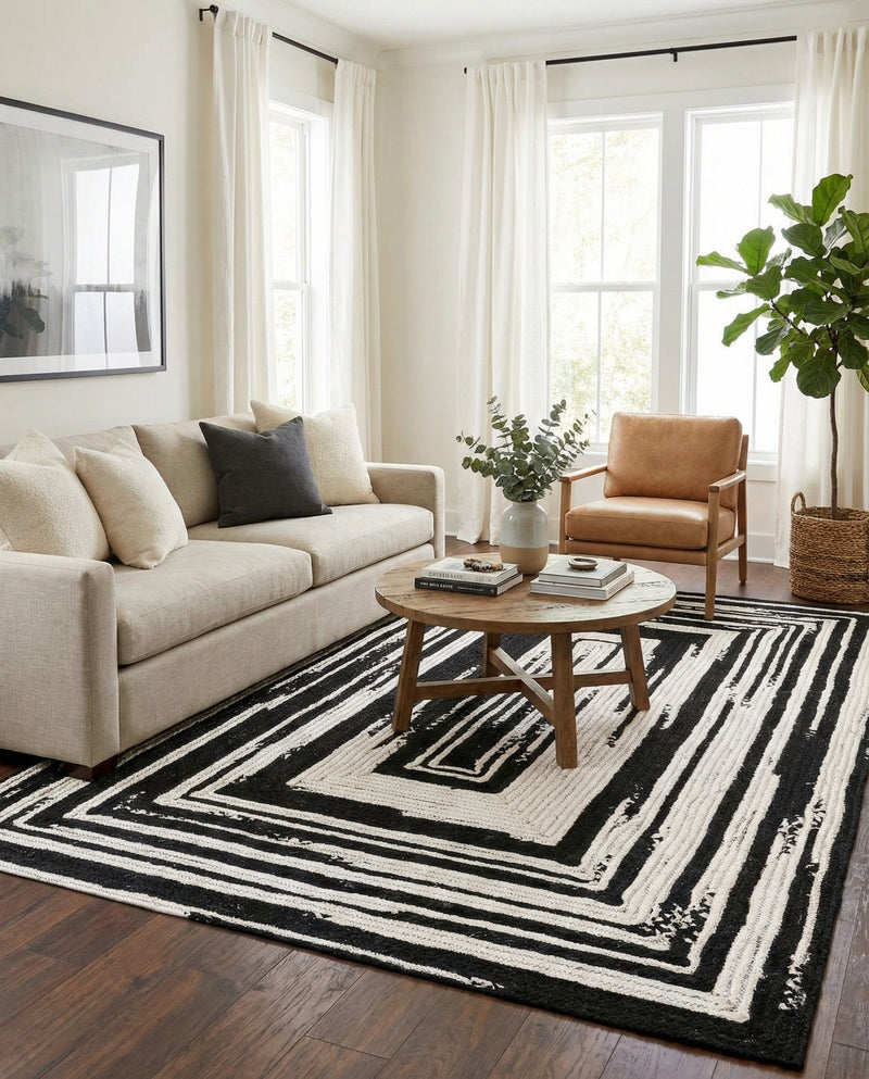 Woven Udaipur Collection Area Rug - Jaipur Rectangle Black and White  lifestyle 5
