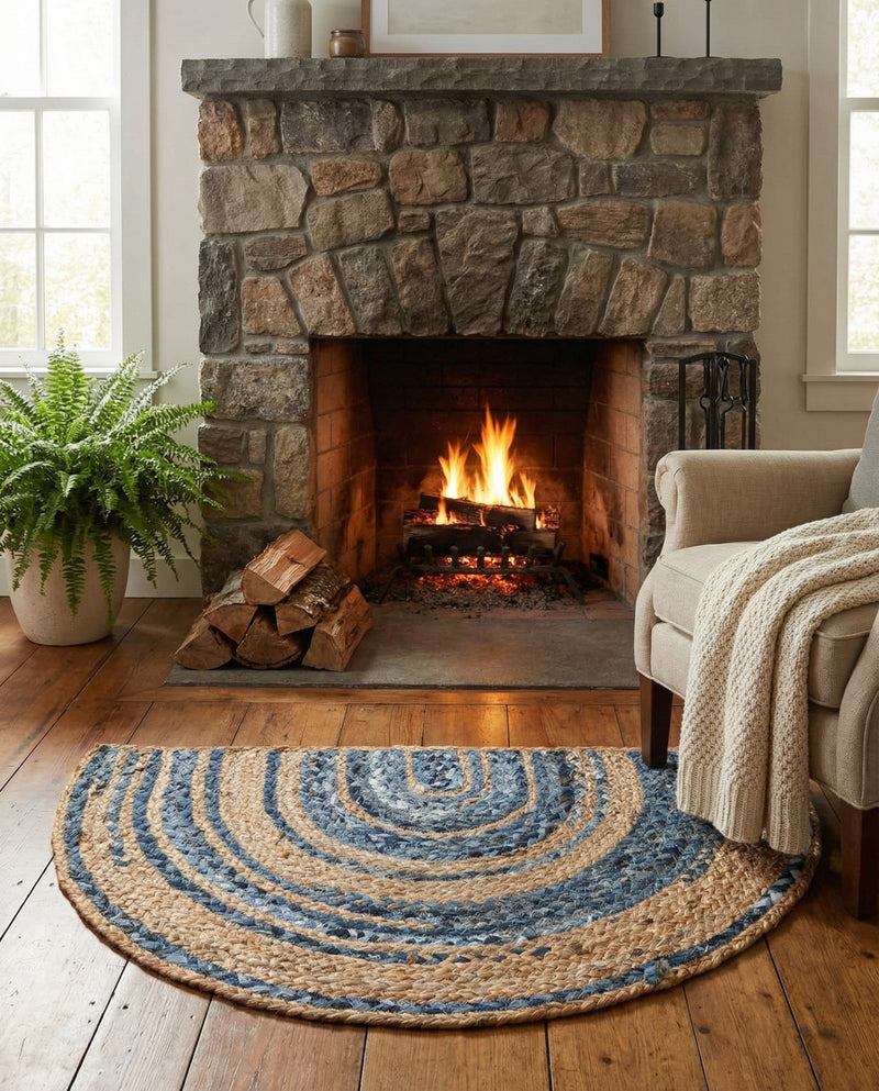Woven Udaipur Collection Area Rug - Sahara Hearth Blue and Natural  lifestyle 74