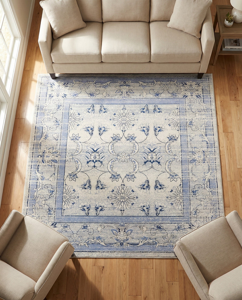 Horizon Collection Area Rug -  Meridian Square Ivory Blue  lifestyle 60
