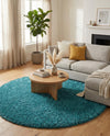 Plush Oasis Collection Area Rug - Serenity (Deep Aqua Blue) Round Deep Aqua Blue  lifestyle 43