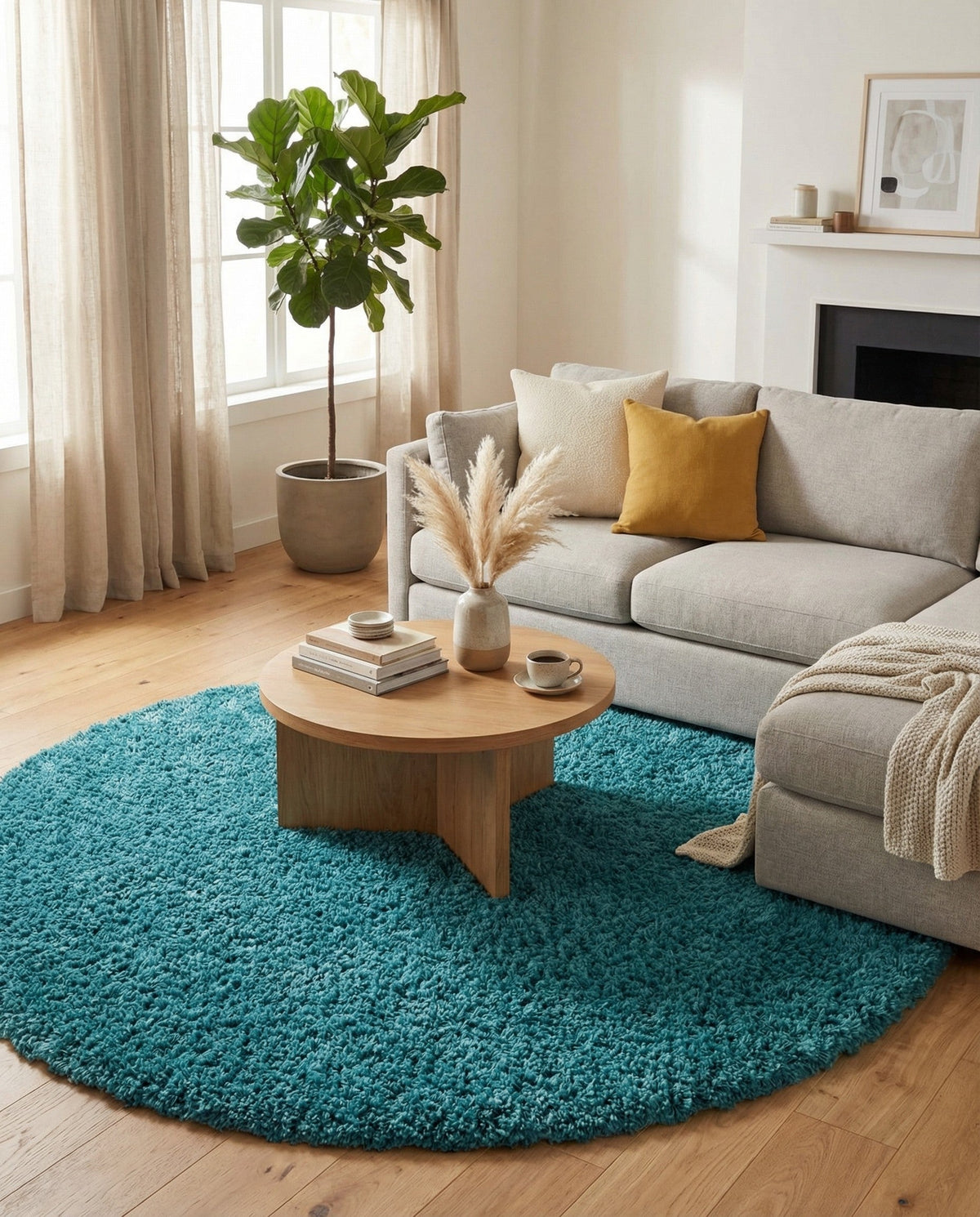 Plush Oasis Collection Area Rug - Serenity (Deep Aqua Blue) Round Deep Aqua Blue  lifestyle 43