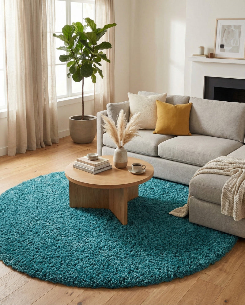 Plush Oasis Collection Area Rug - Serenity (Deep Aqua Blue) Round Deep Aqua Blue  lifestyle 43