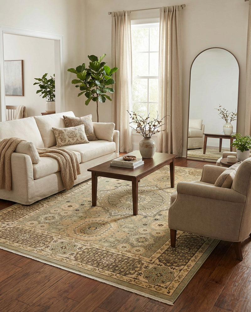 Ottoman Elegance Collection Area Rug -  Ephesus Rectangle Light Green  lifestyle 65