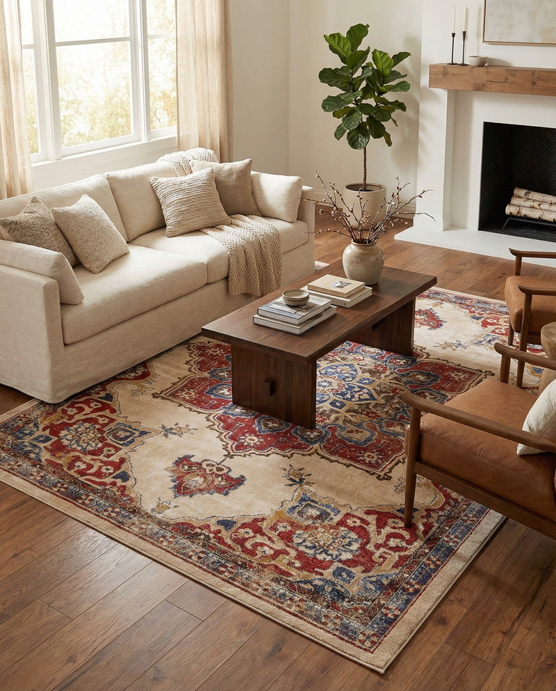 Eden Oasis Collection Area Rug -  Tranquility (Cream) Rectangle Cream  lifestyle 5