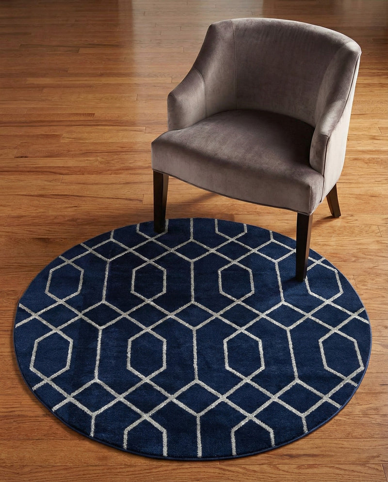 Hollywood Luxe Collection Area Rug - Sunset (Navy Blue Silver) Round Navy Blue Silver  lifestyle 51