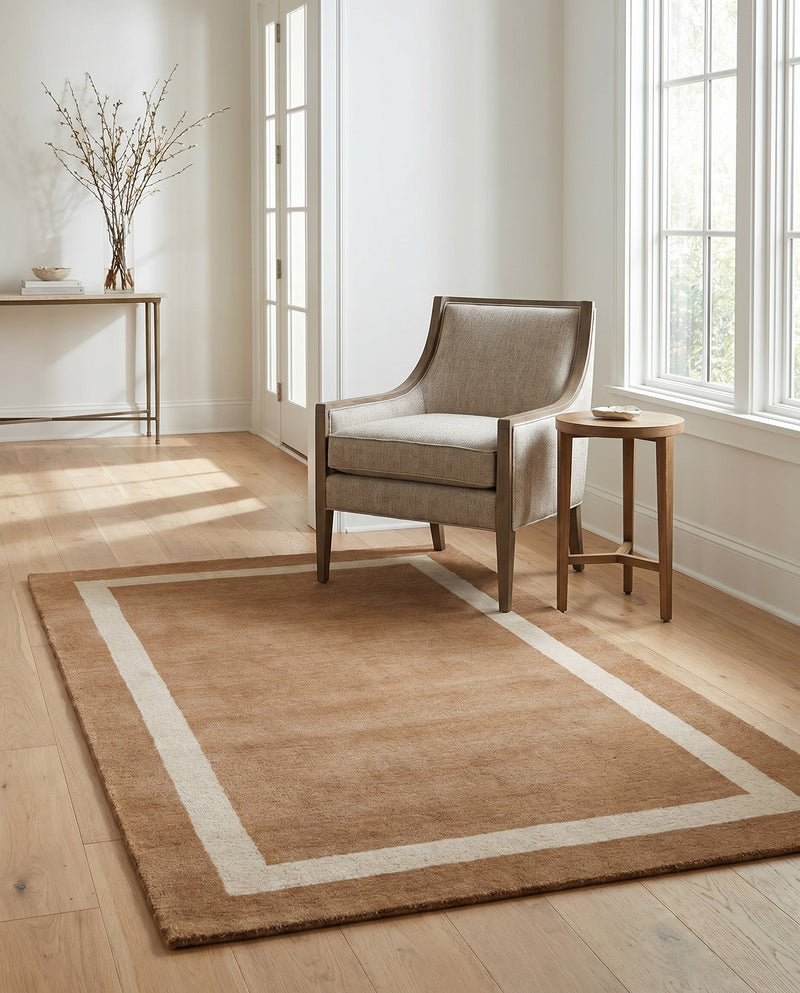 Savannah Borders Wool Collection Area Rug - Chatham Rectangle Latte Brown  lifestyle 69