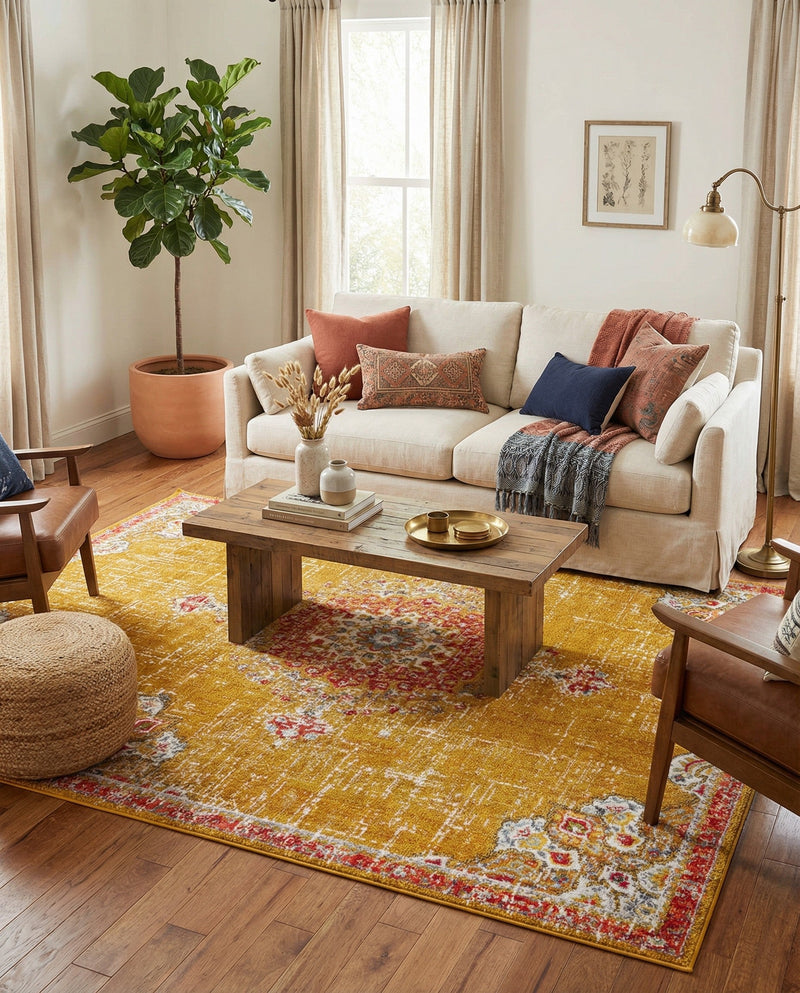 Brighton Terrace Collection Area Rug - Hove (Gold) Rectangle Gold  lifestyle 16