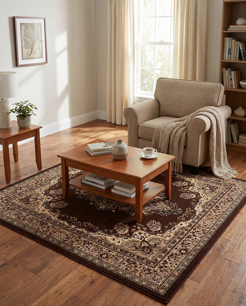 Tabriz Tapestry Collection Area Rug - Azerbaijan (Brown) Square Brown  lifestyle 67